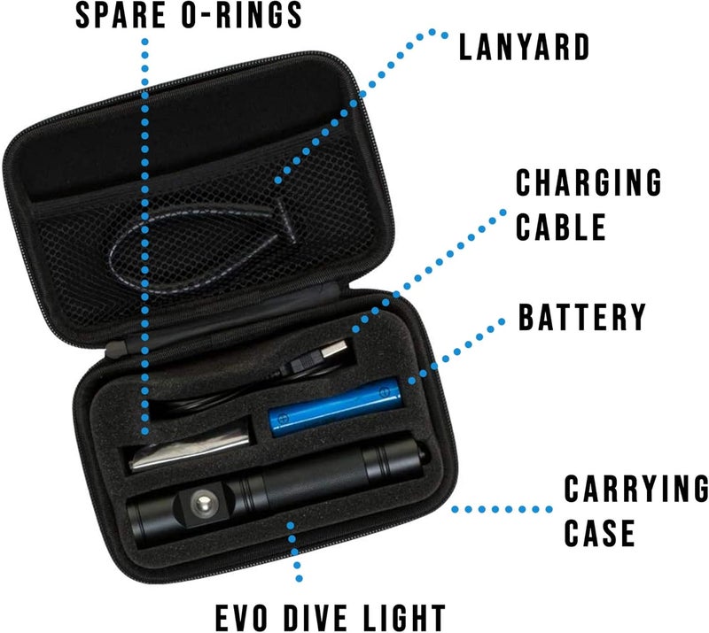 EVO Rechargeable LED Dive Light (1000L) | Premium Underwater Flashlight - Includes Carrying Case, Charging Cable, Lanyard, Rechargeable and Spare O-Ring - Image 4